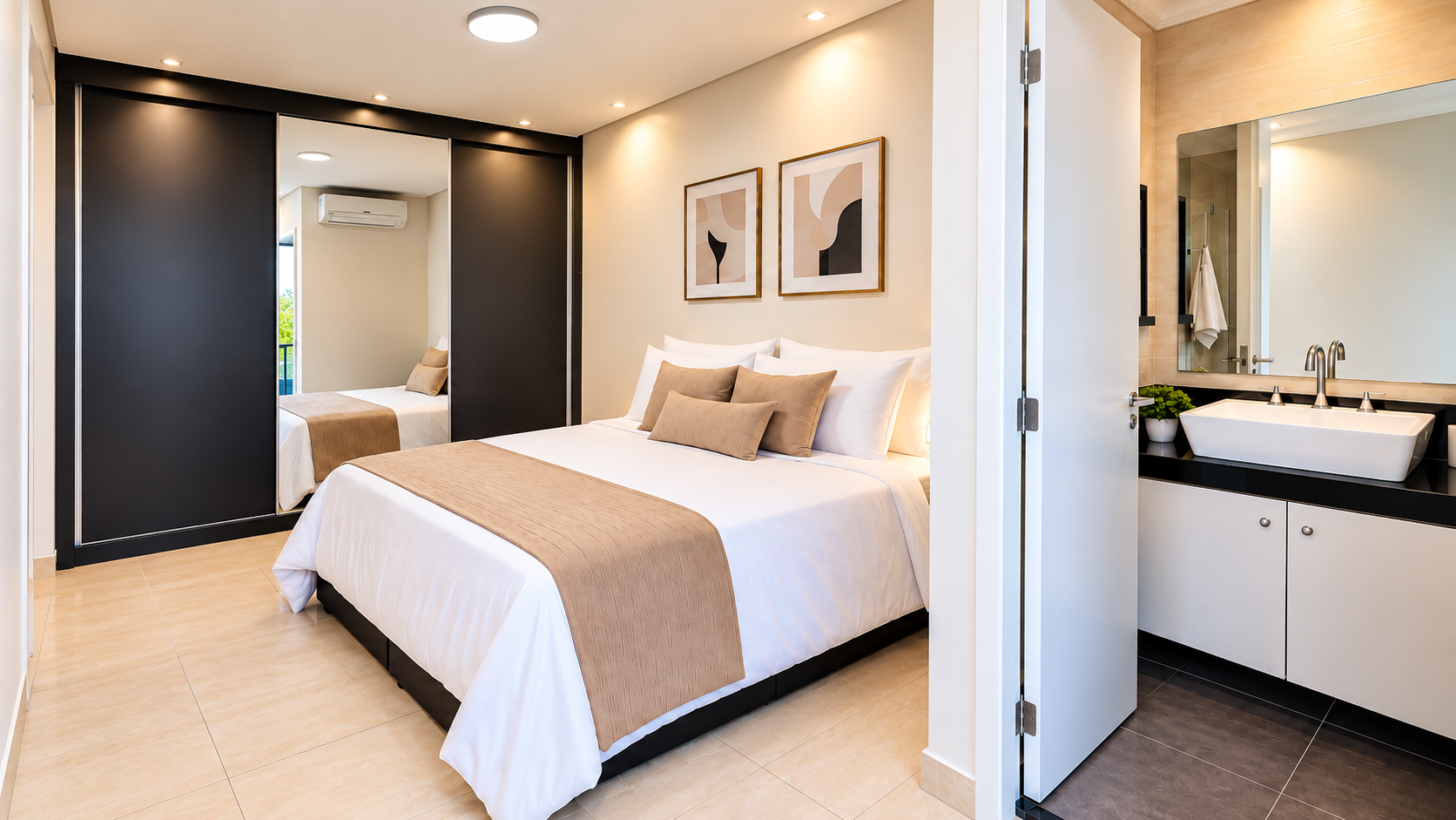 Suíte principal com cama de casal